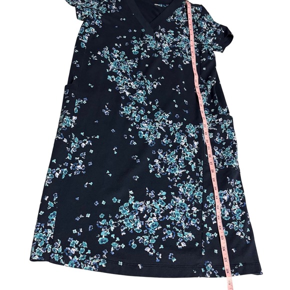 J.Jill Fit Navy Blue Teal Floral French Terry V-Neck Pocket Dress Small Tall - Picture 4 of 5